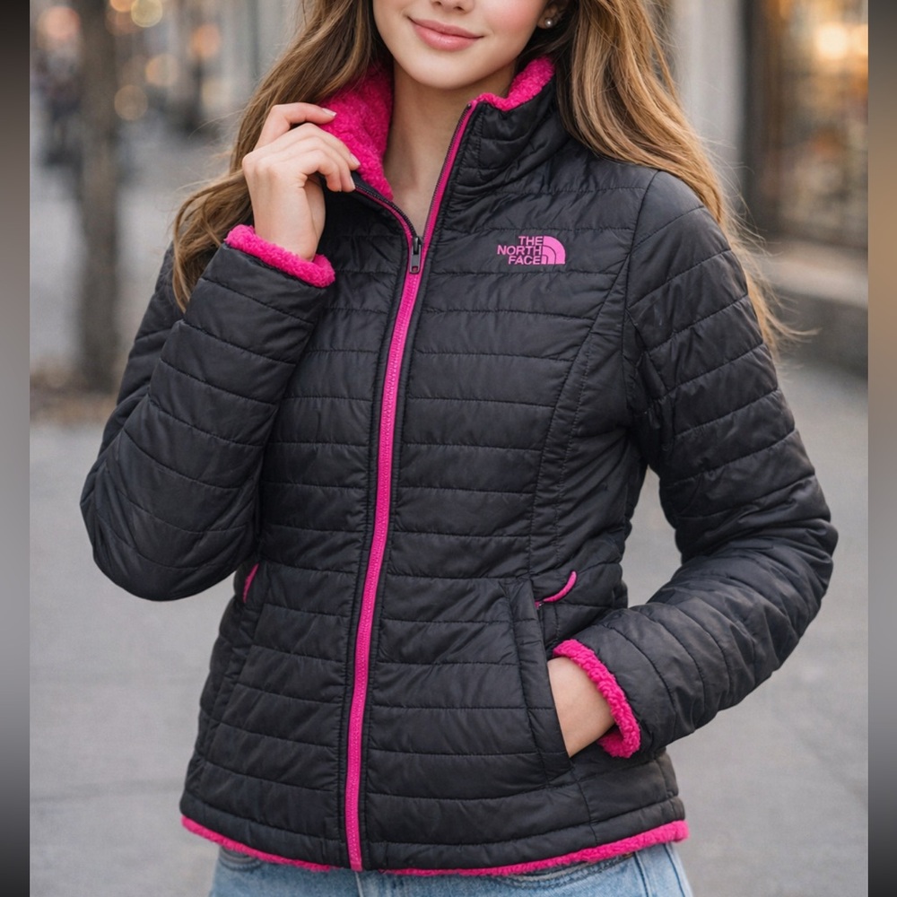The North Face Youth Girl Reversible Mossbud Puffer / Fleece Jacket Size XL (18)